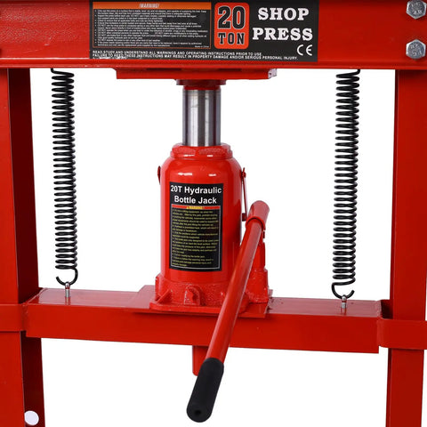 20 Ton Hydraulic Shop Press Heavy Duty H Frame Shop Hog Manual Press For Auto Repair Metal Bending Adjustable Table with bottle jack.