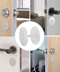 Super Easy DIY Friendly Door Hole Cover Plate Kit in use, 2-5/8 inch round silver hole filler on various doors
