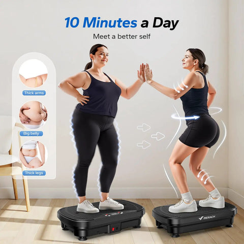 Two women using Vibe Plate Exercise Machine For Lymphatic Drainage And Weight Loss, Bluetooth Enabled Vibrating Plate With LED Display