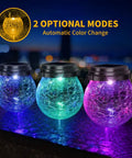 Outdoor Solar Lanterns 2 Pack IP65 Waterproof Hanging Lights With Warm Amber and RGB Glow Crackle Glass Ball Globes, color change