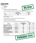 Test report showing Heavy Duty Food Saver Vacuum Bags as Pb Free Phthalate Free, ensuring food safe materials.