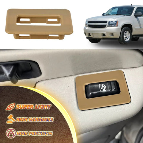Rear Power Window Switch Trim Replacement For Escalade, Avalanche, Silverado, Tahoe, Sierra, Yukon Driver And Passenger Side Bezel Cap Cover 2000-2002 Beige installed view.
