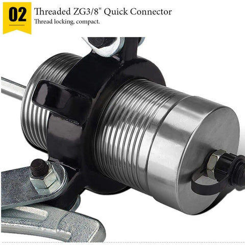Real Deal 50 Ton Split Hydraulic Puller Sets That Will Kick Gear Off Bearings In No Time Flat Including Hand Pump Separate Hose For Toughest Spaces Professional Garage And Shop Maintenance Fix Tools For All Mechanics threaded ZG3/8 quick connector close-up