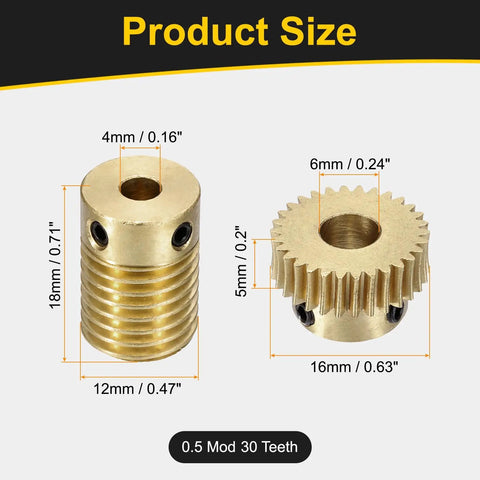 Brass Worm Gear Set 0 5 Module 1 To 30 Reduction Right Rotation Drive Gear Box Wheel 30 Tooth Gear with dimensions