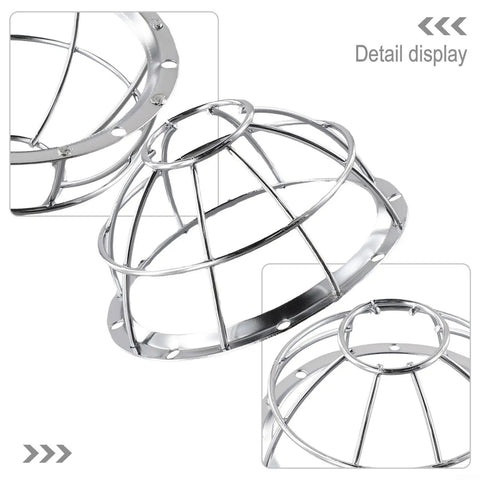 Detail view of Straight Up Tough Heavy Duty Iron Smoke Detector Protective Cover with sprinkler cage bracket in silver.