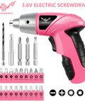 Straight Up Handy Compact Cordless Screwdriver With Forward Reverse Control For Quick Home Repairs And Furniture Setup Nifty Small Pink Power Tool With Ergo Grip Handle Storage Case, showing bits and accessories.