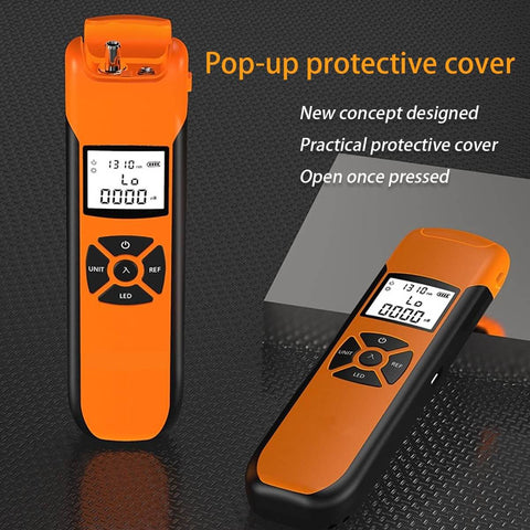 Dope Little Fiber Optic Power Meter And Cable Tester With Nine Calibrated Wavelengths, shown with protective cover open.