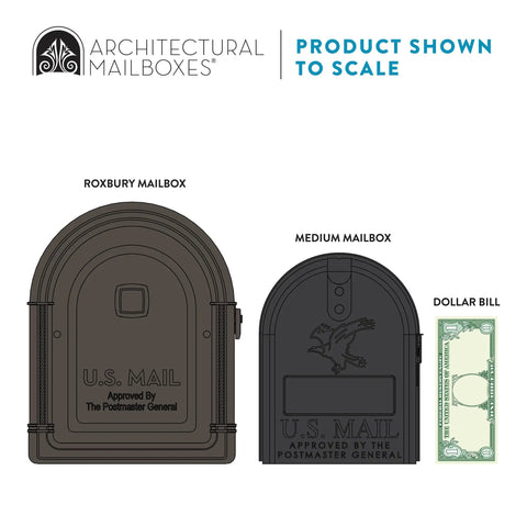 Roxbury Weather Resistant Steel Mailbox With Post Rubbed Bronze Finish Medium Curbside Mailbox size comparison with dollar bill