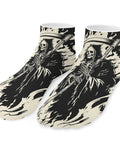 Scythe Themed Dope Ankle Socks For Men And Women with grim reaper print, breathable athletic low cut, synthetic fiber, black and white