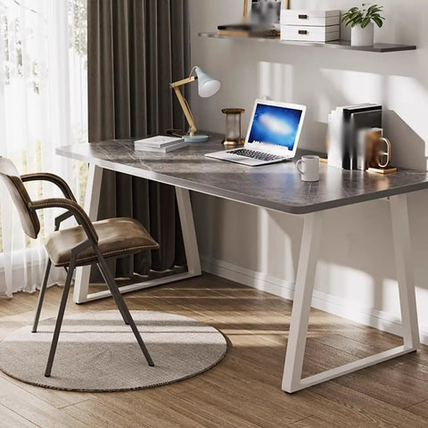 Built Different Heavy Duty Metal Table Legs Matte White Industrial Desk Legs supporting a stylish home workspace with laptop.