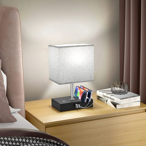 Touch Lamp With USB C And USB A Ports, 3 Level Brightness, 3 Way Dimmable Bedside Table Lamp With 2 Phone Slots, Bulb Included