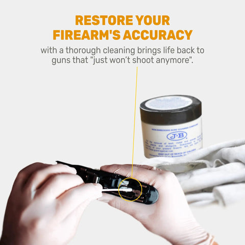 Non Embedding Bore Cleaning Compound For Gun Barrels Heavy Duty Solvent Oil Paste shown with cleaning tools in use