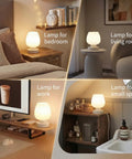 Set Of 2 Small Modern Touch Control Table Lamps For Bedroom And Living Room, shown in bedroom, living room, office, and small space.