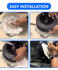Blower Fan Assembly Replacement For Dryers 9.51 OD T45 installation steps showing hands assembling and placing blower unit