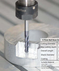 SpeTool 4-flute ball-nose end mill, 1/4 in shank, solid carbide, cutting metal workpiece (front view)