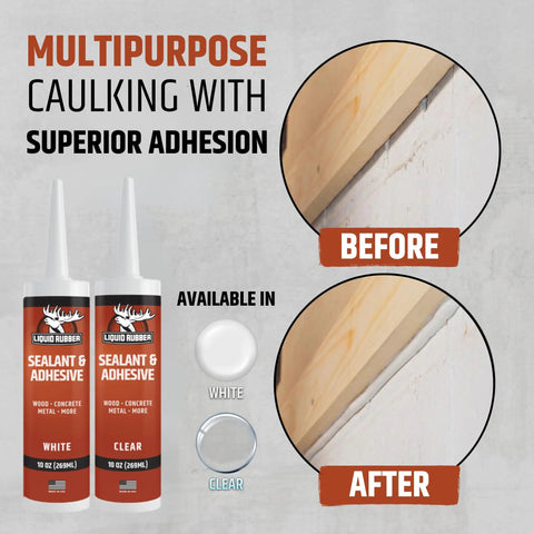 Badass Grip Liquid Rubber Waterproof Sealant And Adhesive Caulk White 10 2 Oz Tubes Four Pack before and after application comparison.