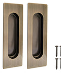 Slick And Hella Sturdy 4.7 Inch Rectangle Recessed Door Handles With Comfortable Oval Finger Flush Pulls For Barn And Sliding Pocket Doors Rust Resistant Stainless Steel Set Of Two in bronze finish.