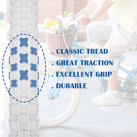 Two Pack Kids BMX Bike Tires 12.5 Inch By 2.125 Inch Replacement Set shown with classic tread design and kid-friendly grip.