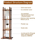 Deluxe Cold Brew Coffee Maker With Adjustable Drip Valve And Rustic Wood Glass Tower Designed For Ultra Smooth Iced Coffee 3000ML Capacity diagram of components and features.