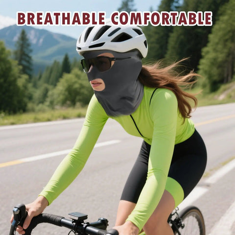 Cyclist wearing Two Pack 3 Hole Balaclava Ski Mask For Men And Women, Dope Ultra Thin Full Face Cover With Eye And Mouth Openings