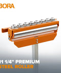 Tri Function Pedestal Roller Stand With Adjustable Height 27 To 43.75 Inches, Polished Steel Roller With Ball Bearing