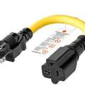 Beefy 12AWG 15A To 20A 125V 250V 4-In-1 AC Power Adapter Cable NEMA 5-15P To 5-15R 5-20R 6-15R 6-20R 1-Foot Heavy-Duty Household Plug