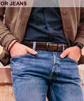 Mens Genuine Leather Belt Dress Casual Golf Jeans One And Three Eighths Inch Width Coffee Color Adjustable 42 44 Waist Durable Everyday Wear Belt For Work And Formal Outfits