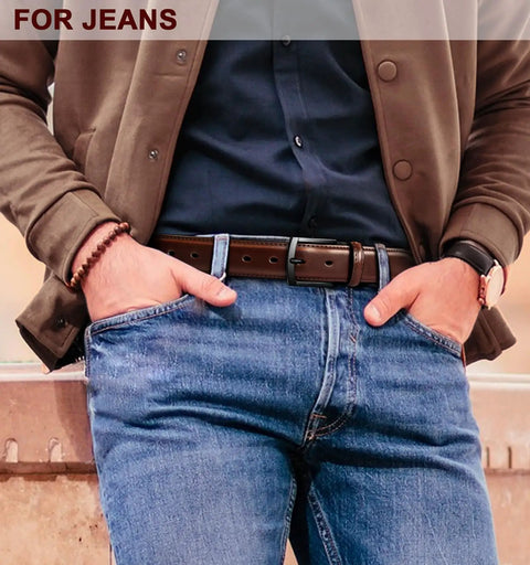 Mens Genuine Leather Belt Dress Casual Golf Jeans One And Three Eighths Inch Width Coffee Color Adjustable 42 44 Waist Durable Everyday Wear Belt For Work And Formal Outfits
