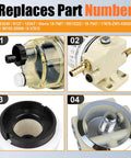 R12T Marine Fuel Water Separator Kit for One Quarter NPT Outboard Motors, clear nylon bowl, valve close-up.