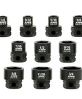 One Half Inch Drive Pinless Universal Swivel Impact Socket Set 10 Piece 6 Point Beefy Heavy Duty Chrome Moly Steel With Laser Markings