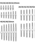 RC Turnbuckles Camber Links Set 1 Pair 14mm To 50mm With 17 Length Options arranged by size with detailed view.