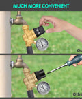 Keep Your Rig Safe With This Adjustable RV Water Pressure Regulator Featuring A Clear Dial Gauge And Easy Grip Handwheel in use.
