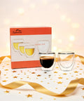 Double Wall Insulated Espresso Cups 5 Oz Glass Set Of 2 For Coffee Machines Clear Mugs That Keep Drinks Hot Or Cold in front of packaging