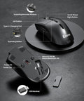 Side view of 2-In-1 Wireless Mouse And Barcode Scanner With Bluetooth QR Code Reader showing buttons, charging port, USB receiver.