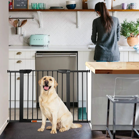 Extra Wide Walk Through Pet Gate With Auto Close, Kid Friendly And Pet Safe, Durable Metal Gate for kitchen doorway with dog
