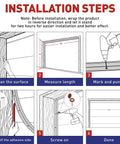 Installation steps for Garage Door Seal Kit Top and Sides Weather Stripping 34.4 Ft Rubber Weatherproofing shown in six diagrams.