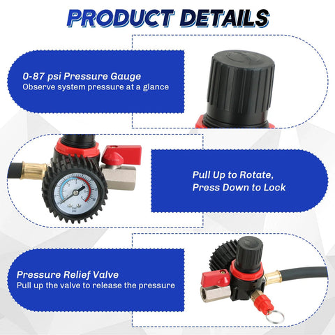 Front view of Weyleity turbo leak tester kit, 12-piece with pressure gauge, regulator and adapters.