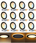 12 Pack 6 Inch LED Recessed Ceiling Lights With Night Light, Orb Can-Killer Design, CRI90, multiple light settings shown