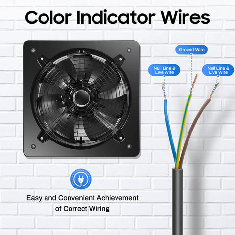 Beefy 750W Industrial Axial Flow Exhaust Fan With 8000 CFM Airflow 2800 RPM Wall Mount Ventilator and color-coded wiring