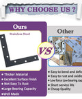 Comparison between our Beefy Flat L Brackets For Wood Furniture 6x6 Inch Stainless Steel Mending Plates vs other iron zinc alloy brackets.