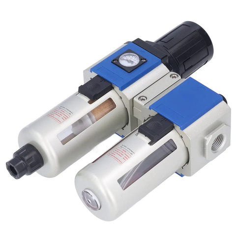 Heavy Duty 3 In 1 Pneumatic Air Filter Regulator Lubricator Combo with Water Oil Trap Separator, 2 Unit Design, side view