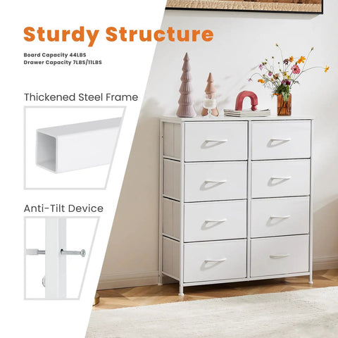 Versatile Fabric Dresser With 8 Bin Chest Organizer And Fabric Storage Tower, Steel Frame Drawer Organizer With Wooden Top