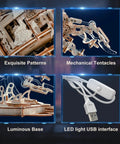 LED Jellyfish 3D Wooden Puzzle Kit For Adults With 355 Pieces That Swims When LED Lights Up Realistic Display Build DIY Wood Craft Toy Gift For Him And Her Cool Creative Hobby And Unique Educational Toy, USB light