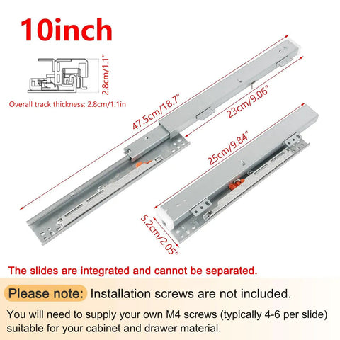 10inch Undermount Drawer Slides Full Extension With Soft Close Bottom Mount Pull Out Shelf Slider For Kitchen Cabinets Fits Face Frame Or Frameless Drawers Smooth Quiet Glide Heavy Duty Drawer Runner Track Built To Last, 28mm thick
