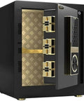Tough As Nails Heavy Duty Wall Safe Box With Fingerprint And Password Access, black waterproof alloy safe showing open door.