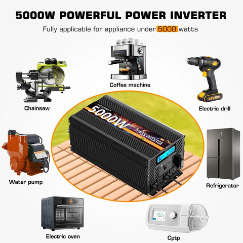Trail Tough 5000 Watt Power Inverter 12 V Dc To 120 V Ac Converter For Campers And Solar Setups With Type C Ports and devices.