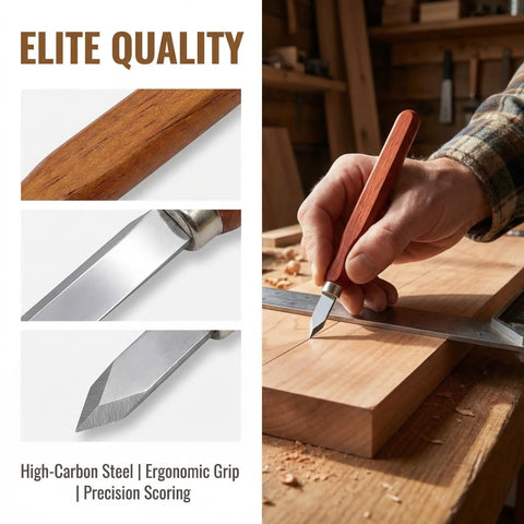 Six Pack Heavy Duty Woodworking Marking Knives With High Carbon Steel Blades And Dual Bevel Heads For Hella Sharp Cuts Satisfaction Hardworking Craftsmen Absolutely Love This Gear used on wood with ergonomic grip.