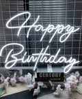 Personalized 21.6 Inch Birthday Neon Sign Wall Art LED Neon Light For Home Bar Party Decor on clear acrylic back with flowers