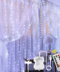 Fairy Curtain Lights 300 LED White Window Curtain String Lights, 9.8 x 9.8 Ft Waterproof, USB and Battery Powered with Remote