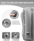 Inflatable Travel Pillow With Chin Support And Eye Mask Earplugs All In One Ergonomic Neck Pillow with close-up of air valve.